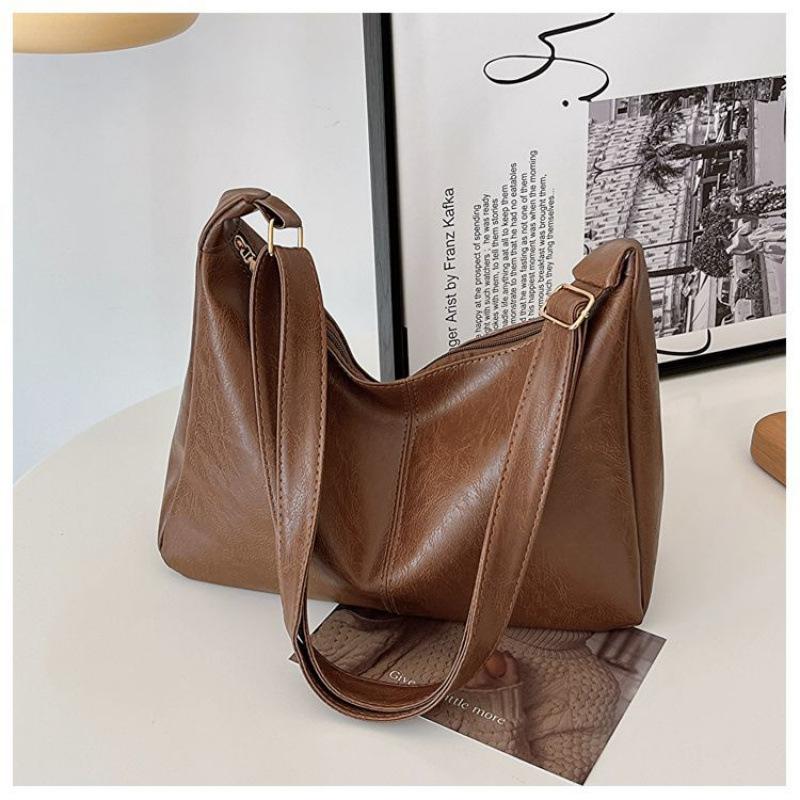 PU Leather Commuter Fashi Vintage Casual Tote Bag Maillard Stylish Crossbody Bags for Women Texture Large Capacity Temperament