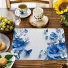 1pc Placemat Set for Dining Table, Blue Relief Flowers Popular Home Placemats, Holiday Decoration Rustic Vintage Table Mats