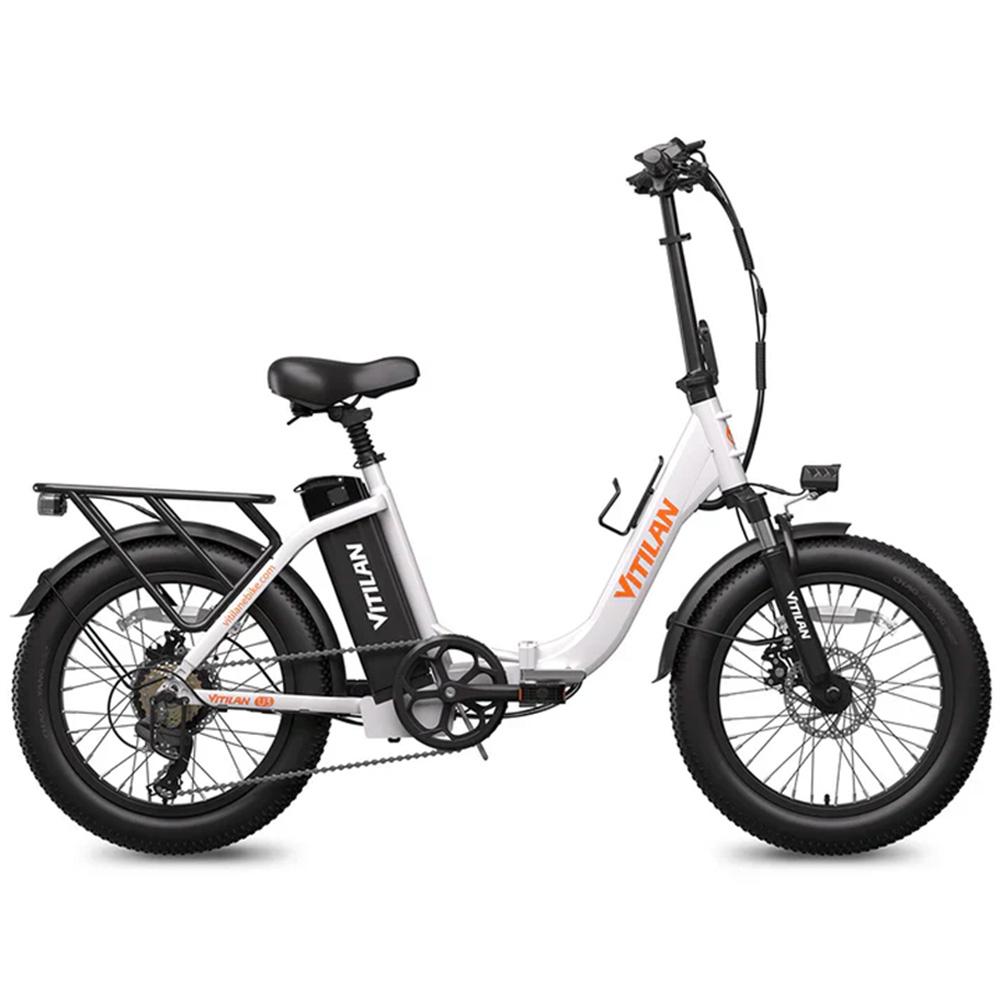 Elektrikli Bisiklet Vitilan U3 20" Kalın Lastik 750W Motor Ön Sepetli Maksimum Hız 45Km/saat Yetişkin E-bisiklet 48V 13AH LCD Ekran Beyaz