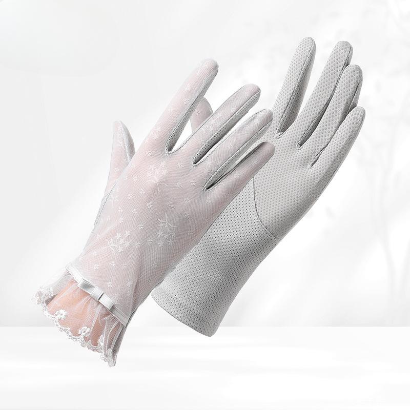 Sunscreen Gloves for Summer Women's Lace Thin UV Proof Outdoor Riding and Driving Non Slip Breathable Ice Silk Touch Screen