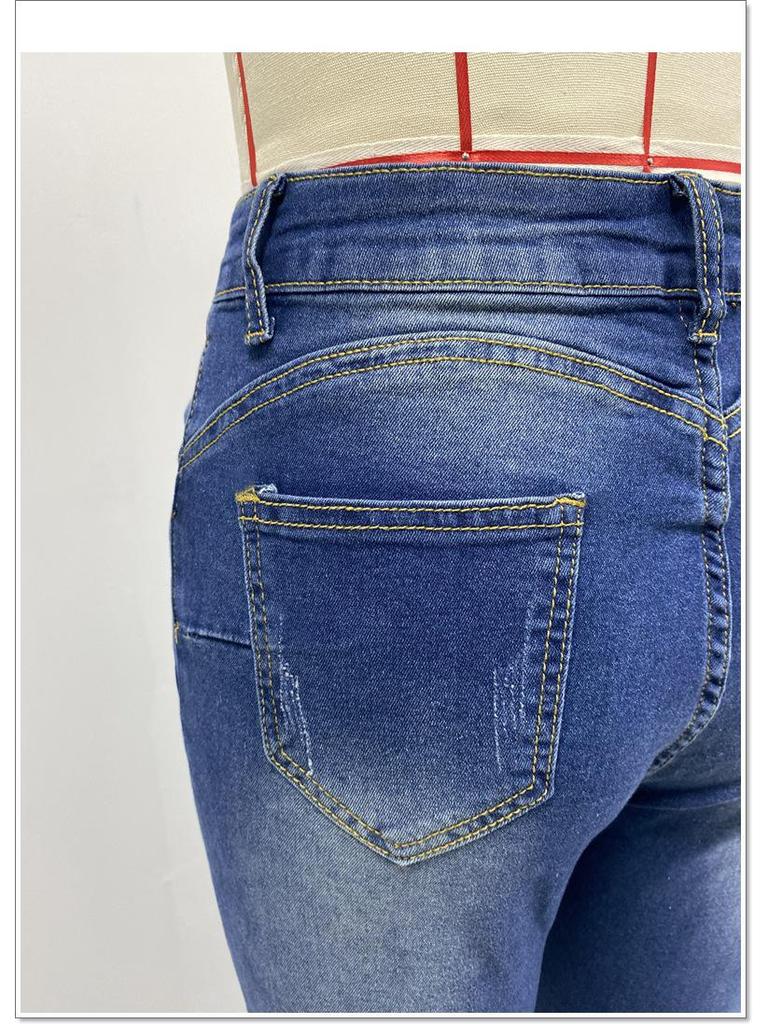European & American Slim Beaded Butterfly Floral Women's Pencil Jeans