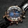 Salvatore Mara Wristwatch Multi-faceted Cut Glass Chronograph Leather Strap Gradient Mens Green Blue Black SM19104-PGBLBK