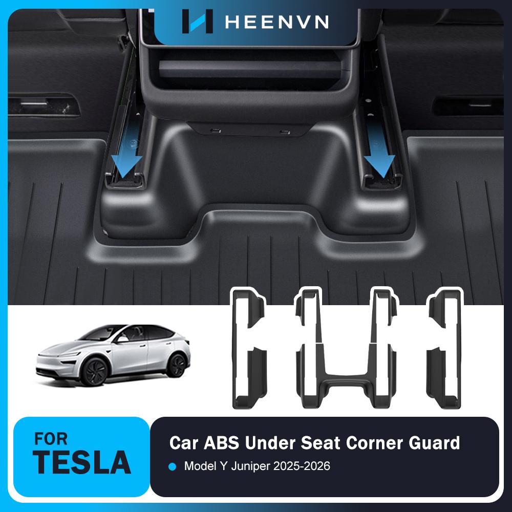 Heenvn Car Under Seat Corner Anti-kick Protector For Tesla Model Y Juniper 2025 2026 ABS Rear Seat Slide Rails Guard Kit Cover
