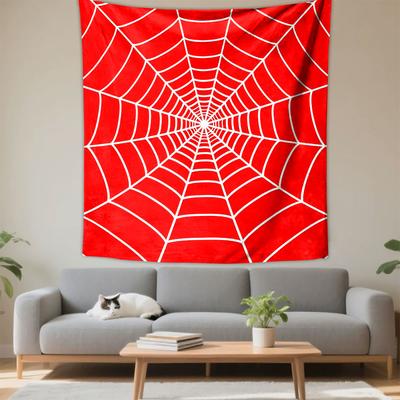 Red Spiderweb Design Patterned Tapestry Decorative Wall Hanging, Home Bedroom Living Room Decor