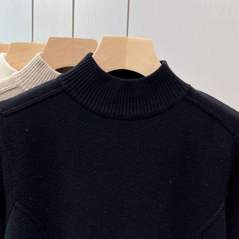 Vintage Fleece Thickened Turtleneck Sweater Women's Autumn Winter Solid Design Fashion Warmth Integrated Velvet Inner Pullover Base Tops