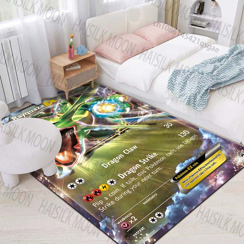 Įvairių stilių Pokémon Rayquaza kortų spausdintas kilimas svetainei, miegamajam, vaikų kambariui, namų dekoravimui, zoninis kilimėlis, sofos apklotas, prieškambario kilimėlis