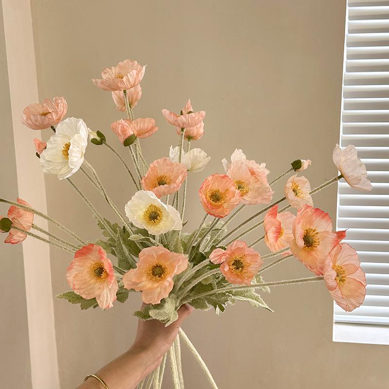 Blue Iceland Poppy Silk Flower Bouquet for Living Room Decoration