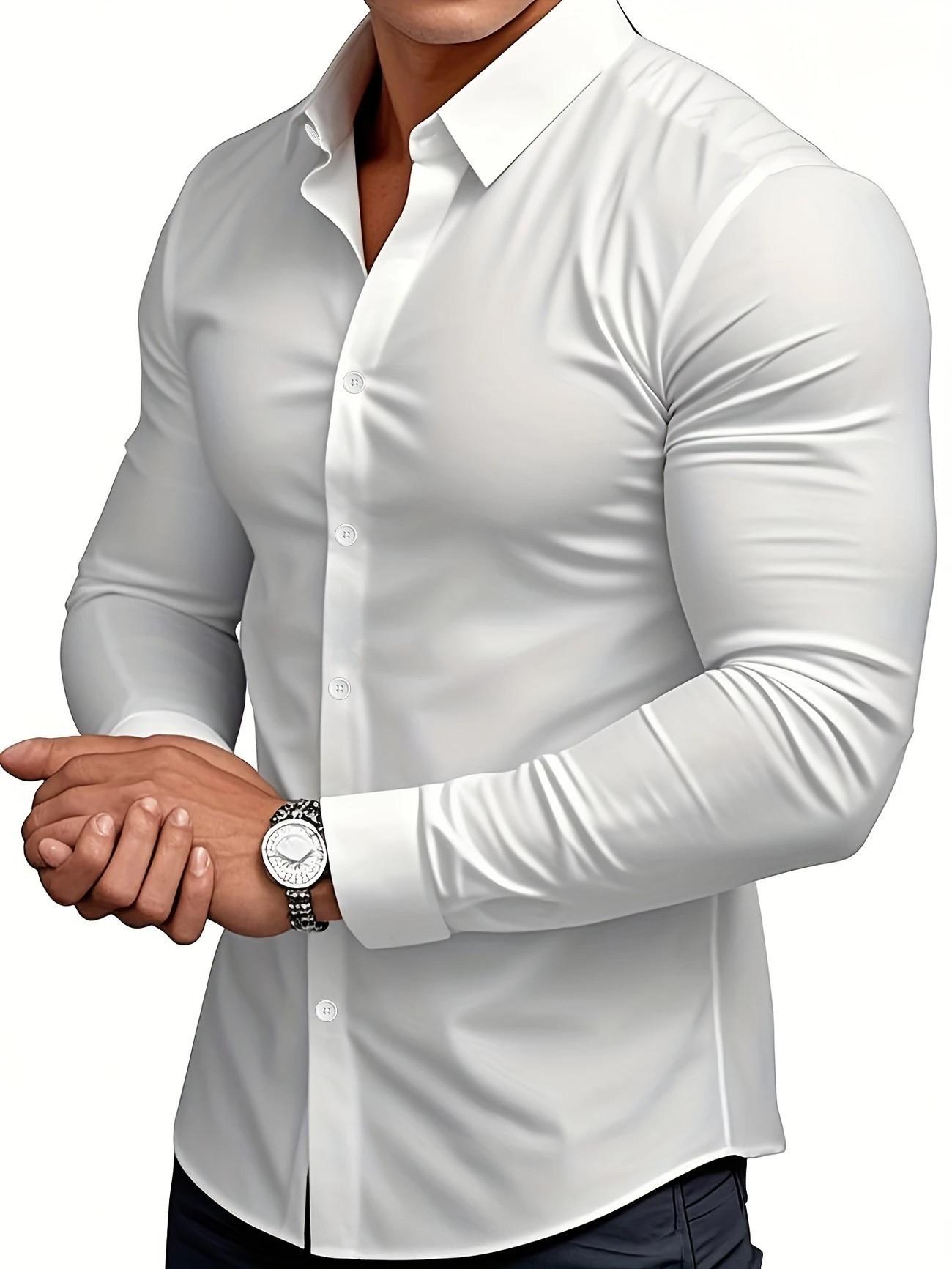 Men S Slim Fit Long Sleeve Business Shirt Wrinkle Resistant Casual Work Shirt S белый