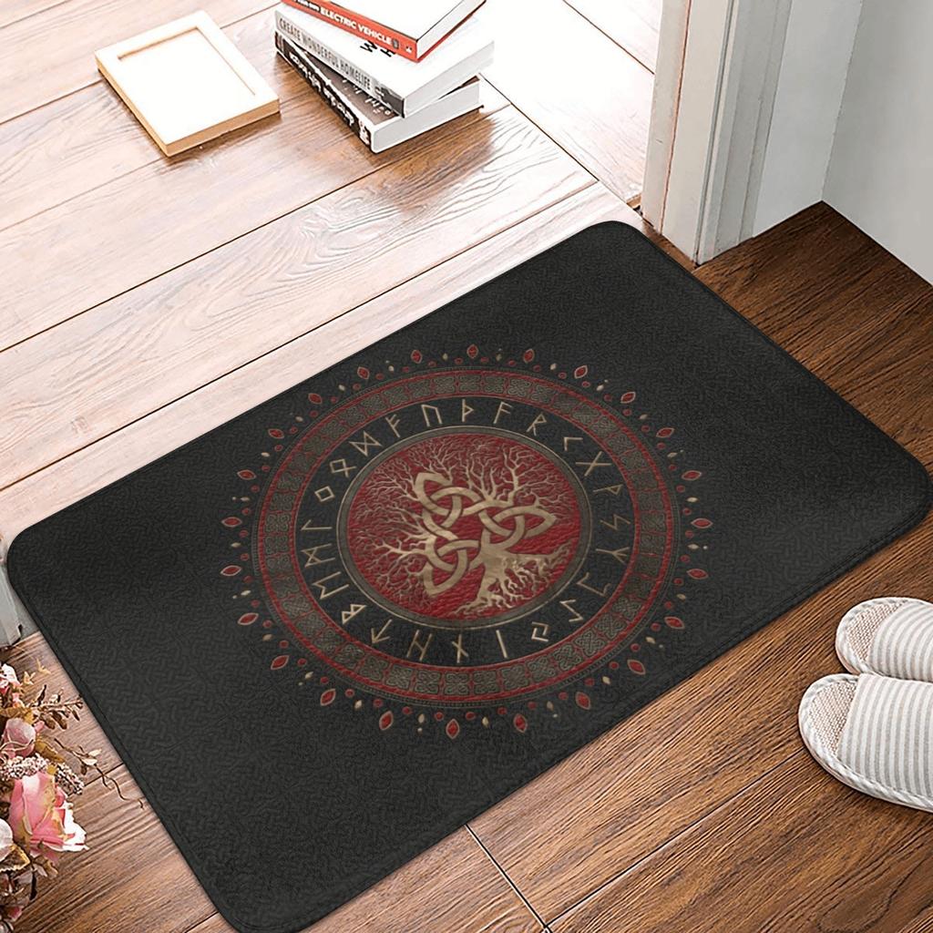 Norse Tree Of Life Printed Flannel Door Mat Viking Rune Design Soft Absorbent Rug For Home Decor Gift Idea