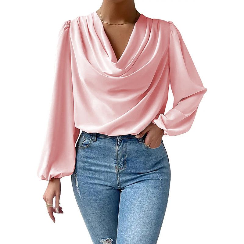 European & American Chiffon Long-Sleeve Loose V-Neck Women's Top