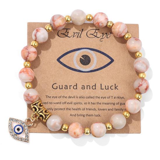 Natural Stone Bead Bracelet with Vintage Evil Eye Pendant, Versatile Hand Jewelry