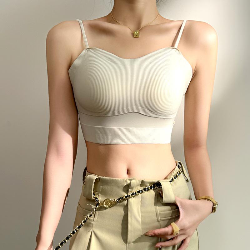 New French Style Small Camisole for Women In Summer with Chest Pad All-in-one Ice Silk Seamless Back Underwear for Outer Wear