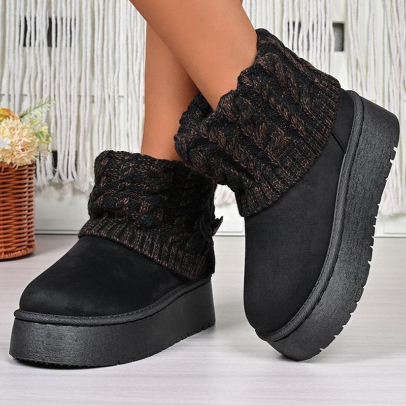 Fashion Plush Size Thick Bottom Snow Boots Women Faux Suede Knitted Snow Boots Woman Winter Comfortable Short Plush Warm Botas Female
