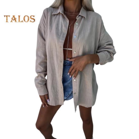 Dámské košile s dlouhým rukávem a klopou, jednořadé košile, jednobarevné, volné, halenka, podzimní, ležérní topy