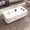 Coffee Table Golden Handles with Two Drawers Large Storage Space Curved Corners Wavy Side Storing MDF Rectangle Shape Tea Table Home