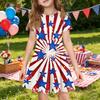 Girls Short Sleeve Dress with Pocket Independence Day Print Casual Comfortable Fit A-Line Skater Dress for Summer