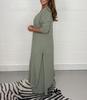 Women's V-Neck Long-Sleeve Slit Top with Wide-Leg Pants - Summer Solid Color Set