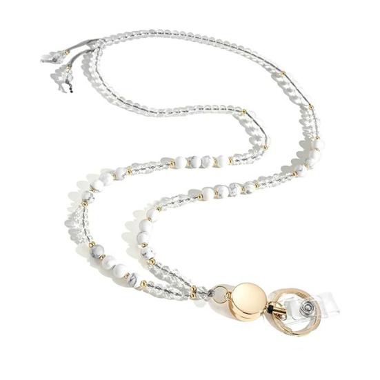 

Натуральный камень искусственный кристалл держатель для карт регулируемый ID шнурок женский ручной работы бисер белый