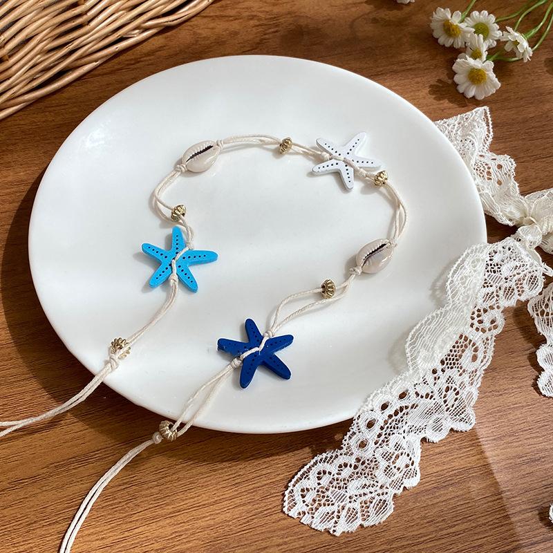 Bohemiskt Handgjort Rispärlshalsband För Kvinnor Flickor Blå Pärla Snäcka Pärla Blomma Staplad Nyckelbenskedja Strandsemester Smycken