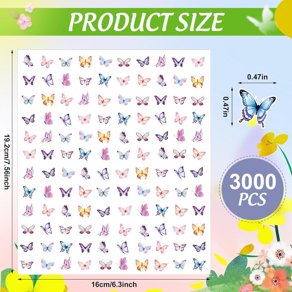 Geyee 3000 Pcs Small Butterfly Stickers for Kids Pink and Purple Mini Tiny Watercolor Incentive Chart Butterflies Stickers for Classroom Teacher