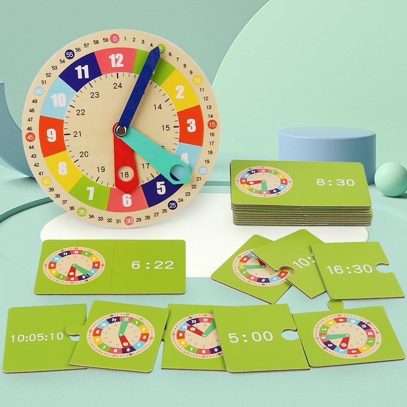 Wooden Clock Time Recognition Puzzle for Kids: Early Education and Math Teaching Aid