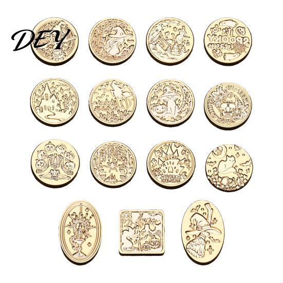 Ghost Wax Stamp Halloween Themed Brass Seal Head, Pumpkin Witch Bat Engraved Replaceable Sealing Replacement Head for Envelope Journal Gift Wrap Party