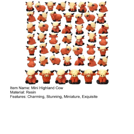 Mini-Hochlandrinder-Figuren Handgefertigte Harz-Miniatur-Rinderstatue Niedliche Bauernhoftier-Skulptur für Haus, Garten, Büro, Schreibtisch Dekor DIY Mikro-Landschaft
