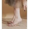 French rhinestone transparent crystal heel beautiful sandals women's summer thick heel slippers high heels wear sandals with skirt