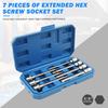 7 Pcs Hexagonal Bit Socket Set Alloy Steel 3/8 Inch Drive Compact Easy To Identify Extra Long Hex Socket Set for Home Repair