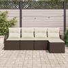 5 Piece Brown Poly Rattan Sofa Set with Cushions