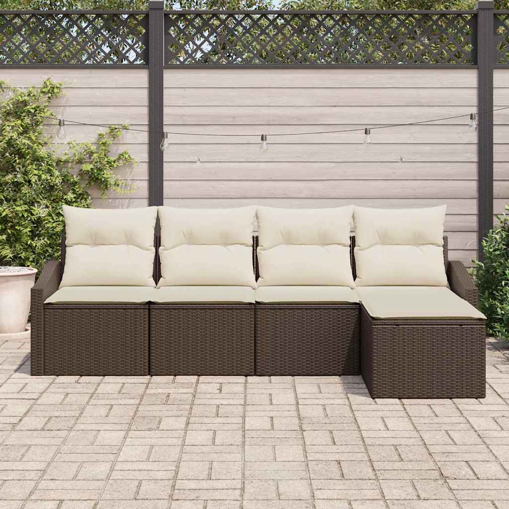 5 Piece Brown Poly Rattan Sofa Set with Cushions