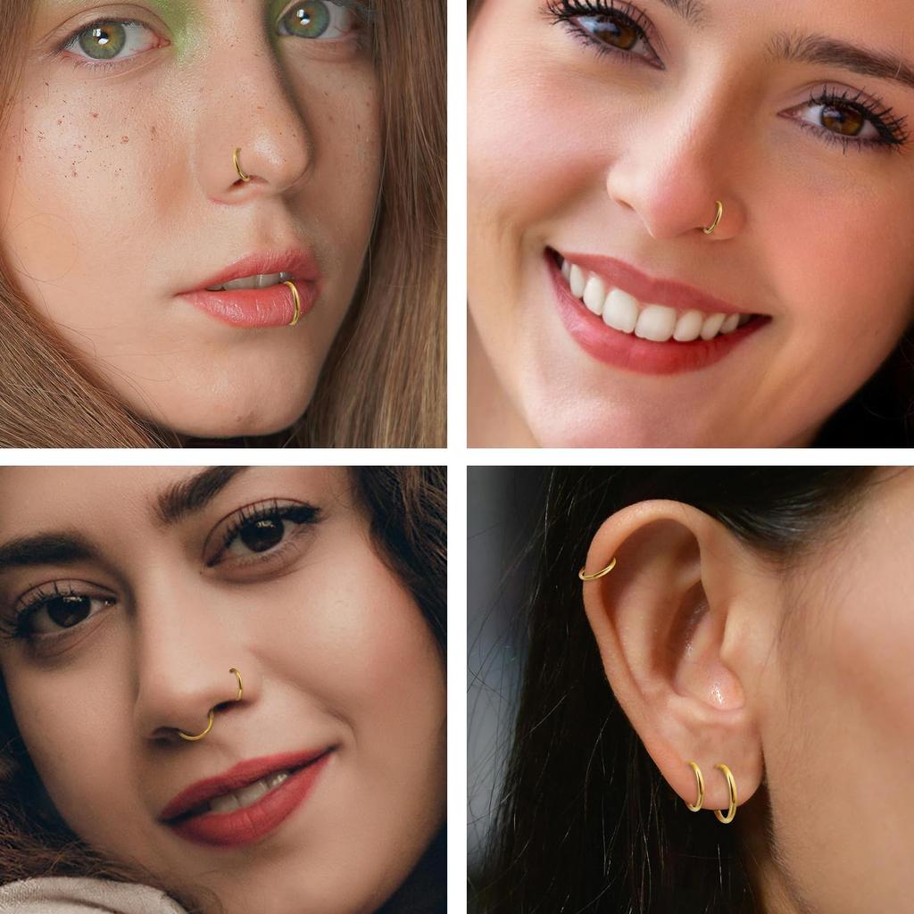 Men Women 316L Surgical Steel Hinged Nose Rings Hoop for Nostril Septum Cartilage Helix Daith Tragus Rook Conch Lip Ear Lobe