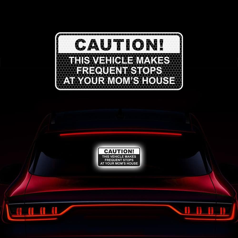 

2pcs Funny Reflective Car Stickers This Vehicle Makes Frequent Stops at Your Moms House Sticker, Car Stickers Warning Decal Vinyl Waterproof