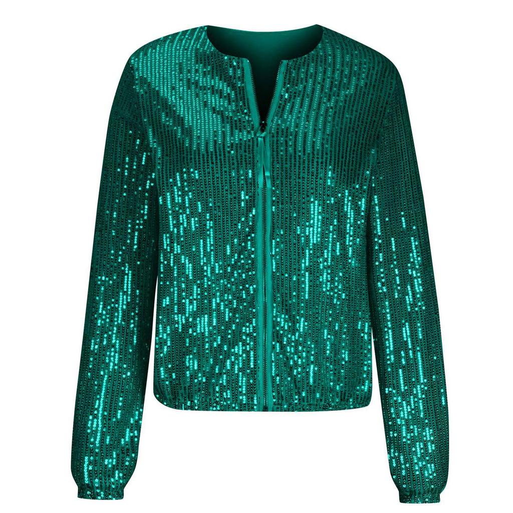 Women Sequin Long Sleeve Sparkly Glitter Jacket Coats