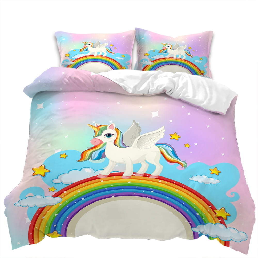 Home Textiles Unicorn Printed Bedspreads Soft Duvet Cover Set Girl Boy Adult People High End Beding Set,Quen Sized Dimensions Warm Soft plus Breathabl