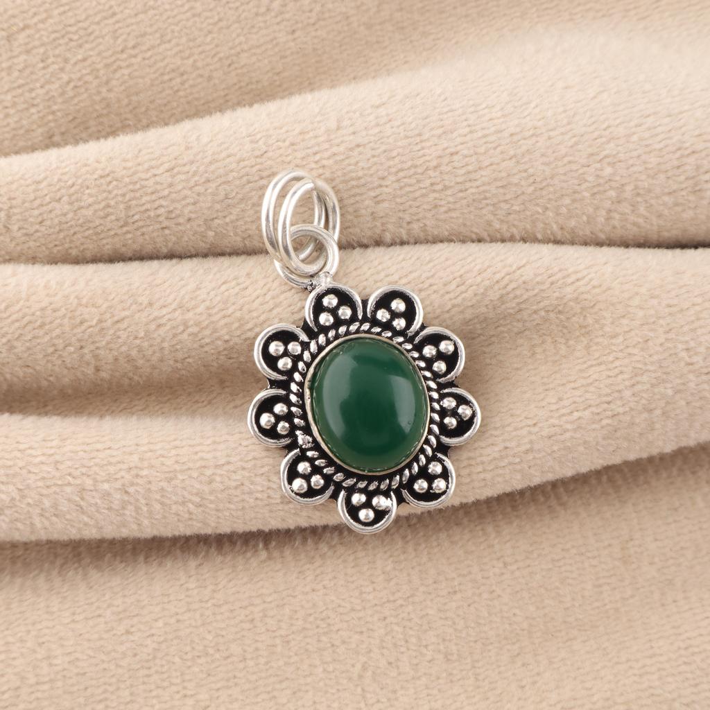 Green Onyx Cab Gemstone 925 Sterling Silver Women Jewelry Handmade Pendant 1.37" Gift For Valentine CP-40-23