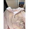 Women's Sweet Preppy Pink Hooded Sweatshirt - Bow Cardigan for Autumn/Winter