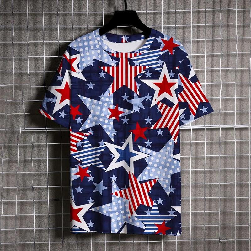 Módní pěticípá hvězda tričko letní trend krátký rukáv 3D tištěné ležérní pánské tričko O-neck volné streetwear topy tee