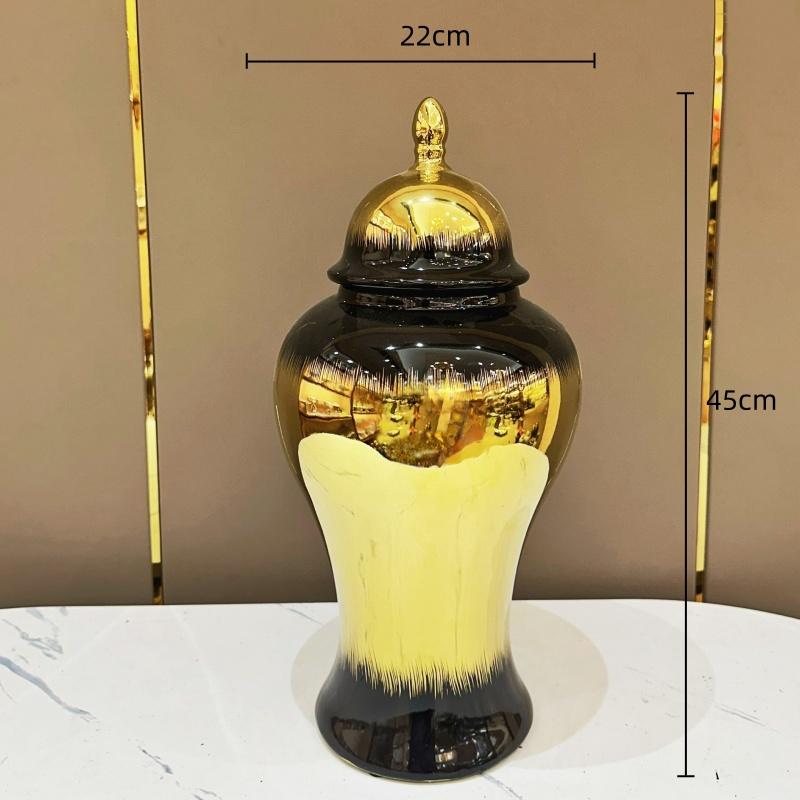 

Ceramic Checkmate Jar Black Gold Gradated Ginger Jar Ceramic Storage Tank Flower Vase Home Decoration Accessories