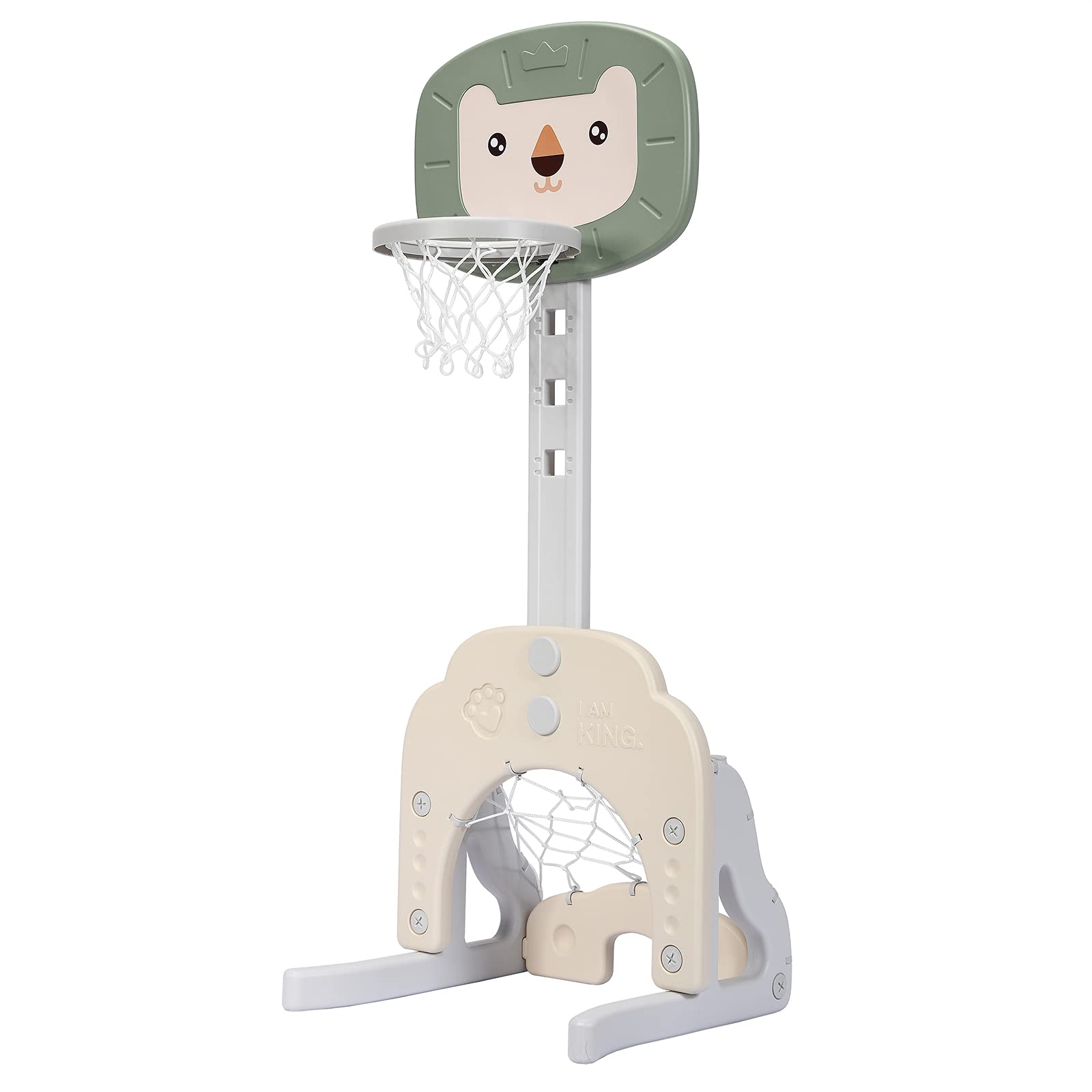 

Детское баскетбольное кольцо GYMAX 3-в-1, баскетбольная стойка с 5 уровнями регулировки высоты, мини-баскетбольное кольцо для детей, баскетбол, футбол и гольф, раннее