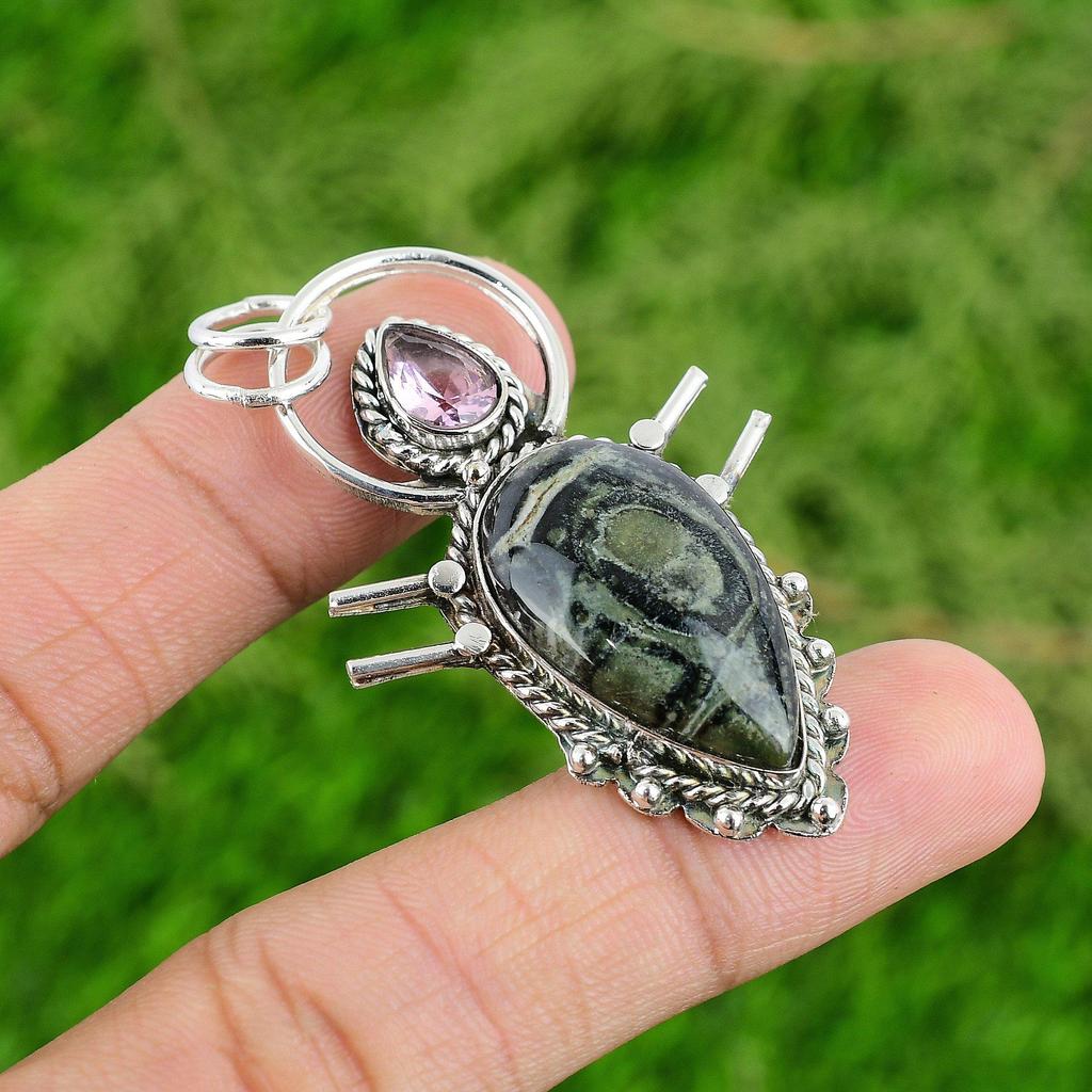 Wedding Gift For Her 925 Sterling Silver Natural Kambaba Jasper Gemstone Pendant