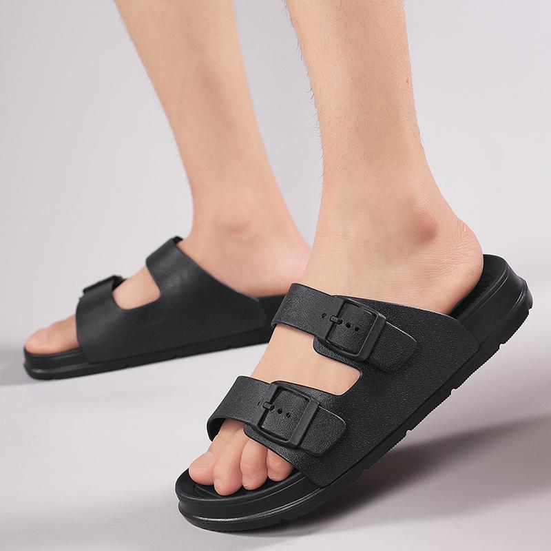 Fashion Summer Men's Casual Slippers Simple Solid Color Buckle Plastic Slip-On Flats Couples Adjustable Slippers Outdoor Sandals