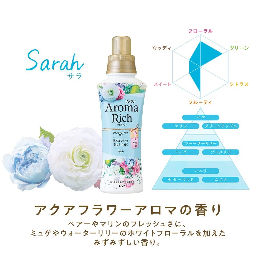 Bulk Soflan Aroma Rich Sara Flower Aroma Fabric 520ml Bottle 1200ml Assorted Purchase (Aqua Scent) Softener, + Extra-Large Refill, (2 Bottles)