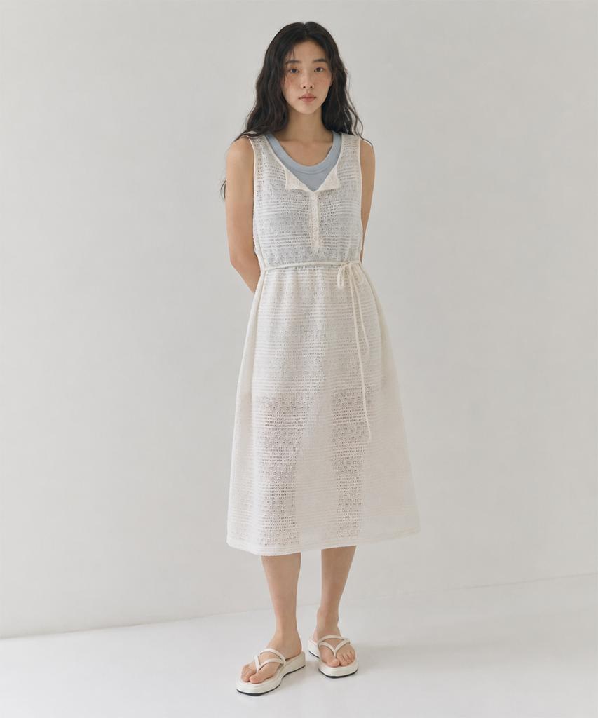 Sayu Crochet Layered Long Dress Ivory
