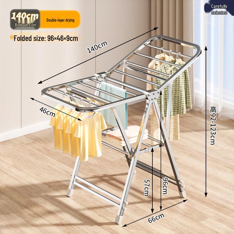 Foldable Stainless Steel Wing-Shaped Clothes Drying Rack for Home and Balcony