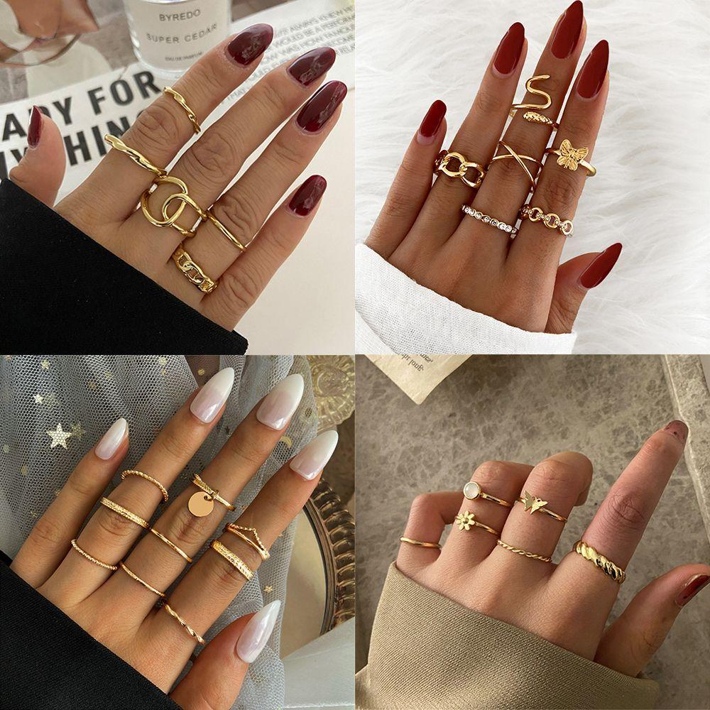 

Винтажные ювелирные изделия в подарок, золотые металлические кольца в стиле панк для женщин, набор колец миди в стиле бохо