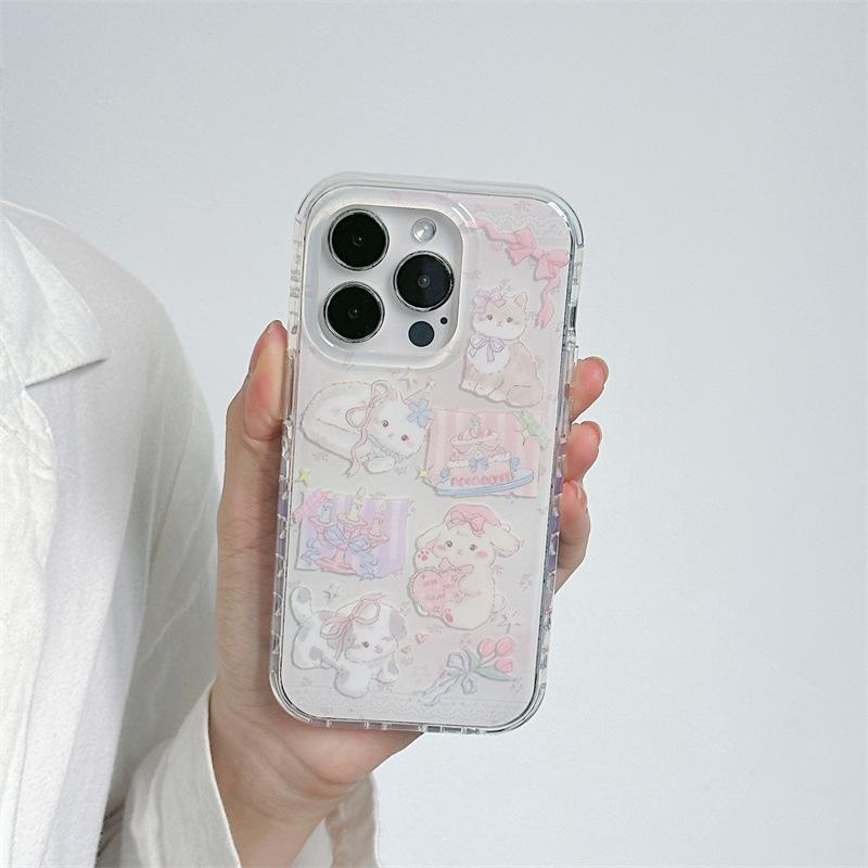 

Korean Floral Cat Candle Stick iPhone Case for Apple 14/15/16 Pro Max/17 Apple 17