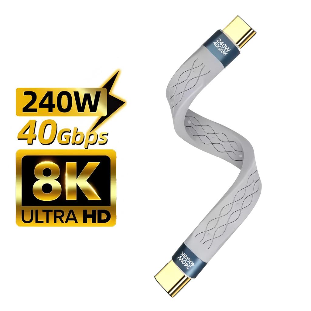 240W 40GB Short USB C To USB C Cable Fast Charging Type C Cord 40Gbps Data Transfer 8K Flat Data Charge Extension Cable