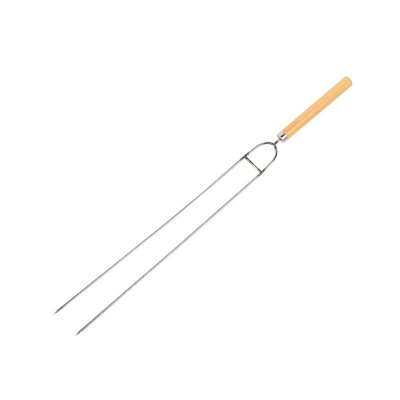 Wooden Handle U-shaped Chicken Wing Fork - Stainless Steel BBQ Skewer