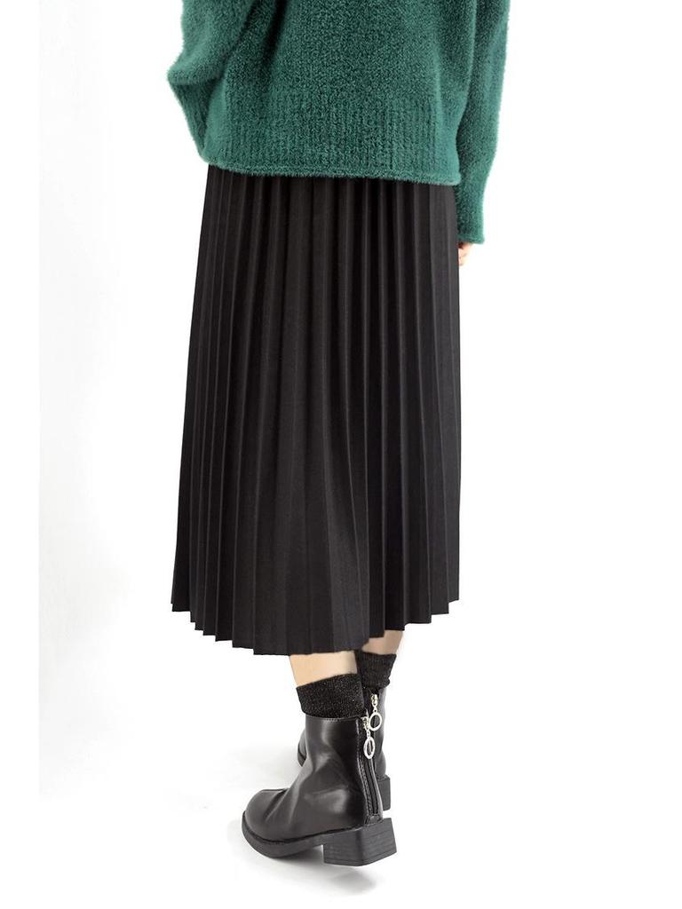 2023 New Wool Blend A-Line Midi Skirt: Pleated, Solid Color, Slimming, Great Drape for Autumn & Winter